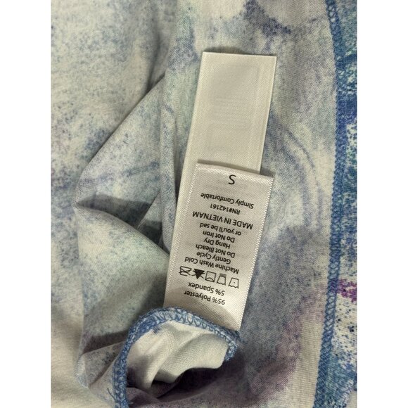 NEW LuLaRoe Womens Knit Tunic Top S Short Sleeve Blue Pink Floral Scoop Neck - Picture 4 of 9